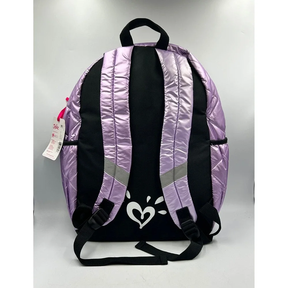 Justice Backpack Purple Girls Metallic Quilted Puffer NWT 13 W x 17 T x 3 D in